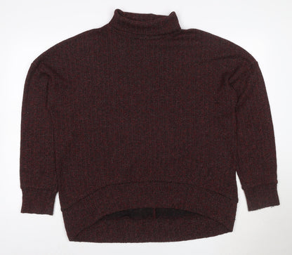 Topshop Women Red Black Metallic Knit High Neck Jumper UK 14
