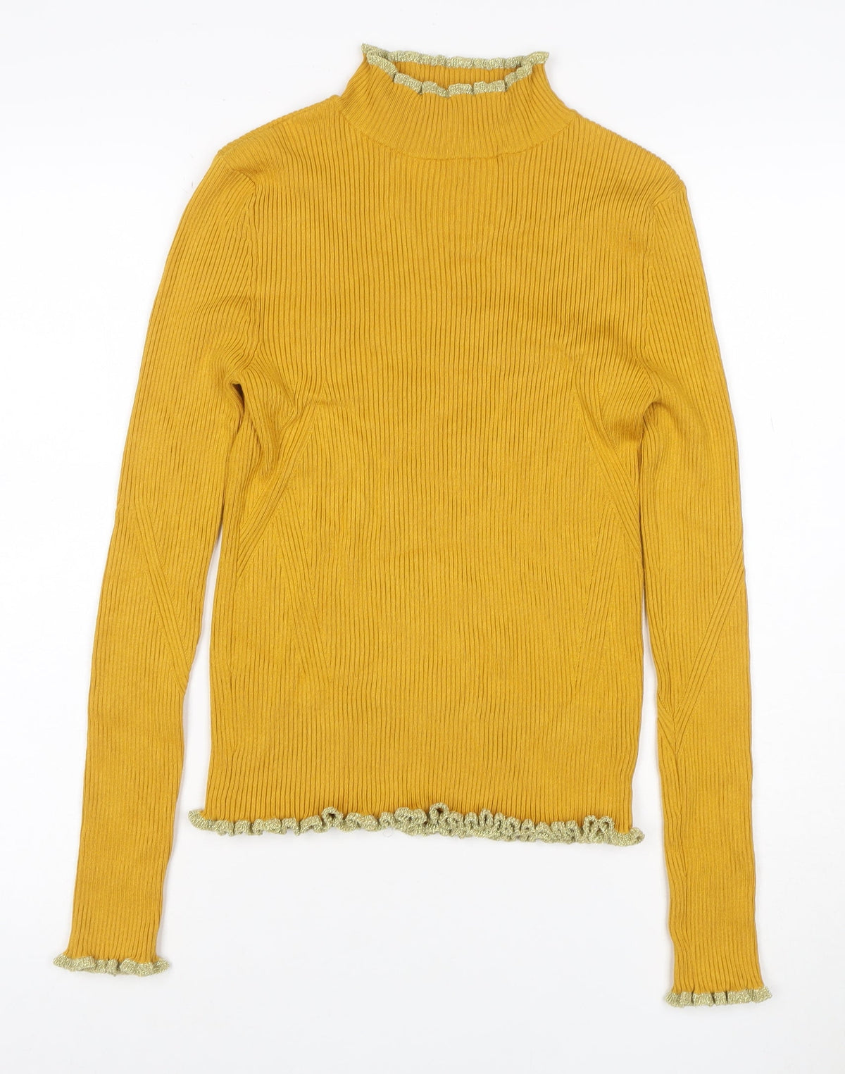 Marks & Spencer Women Orange UK 10 Cropped Rib Knit High Neck Top