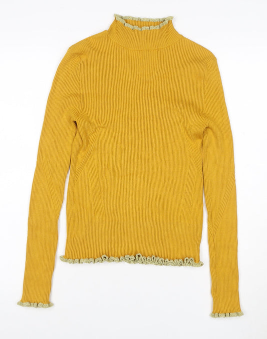 Marks & Spencer Women Orange UK 10 Cropped Rib Knit High Neck Top