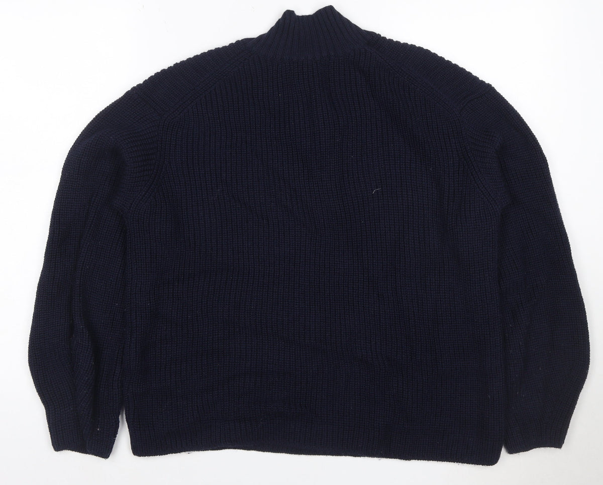 Autograph Women’s Navy Blue M Merino Wool Cable Knit Pullover Jumper