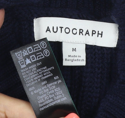 Autograph Women’s Navy Blue M Merino Wool Cable Knit Pullover Jumper