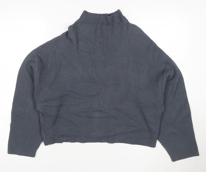 Zara Women Grey Roll Neck Knit Jumper Size S Long Sleeve