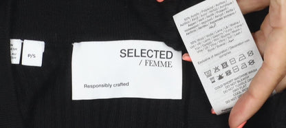 Selected Femme Women Black S Rib Knit Scoop Neck Long Sleeve T-Shirt
