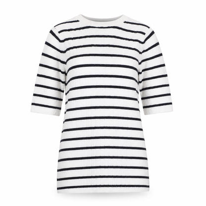 Marks & Spencer Collection Women White Black Striped Rib Knit 3/4 Sleeve Top S