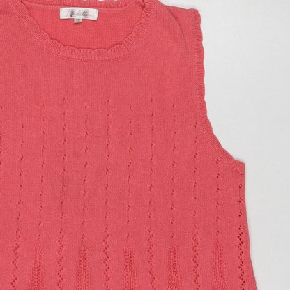 Tradition Women Pink L Pointelle Knit Short Sleeve Basic Top