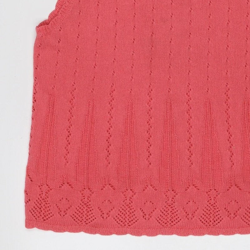Tradition Women Pink L Pointelle Knit Short Sleeve Basic Top