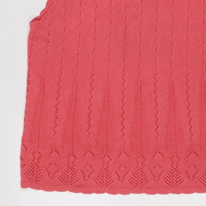 Tradition Women Pink L Pointelle Knit Short Sleeve Basic Top
