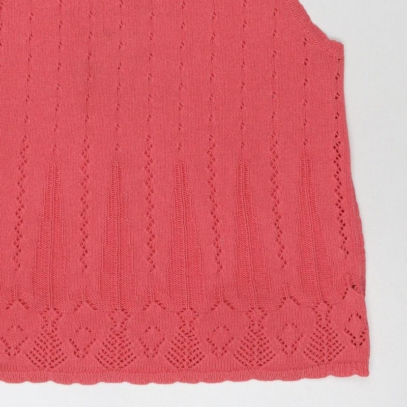 Tradition Women Pink L Pointelle Knit Short Sleeve Basic Top