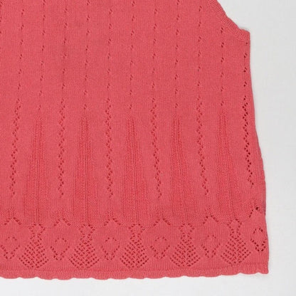 Tradition Women Pink L Pointelle Knit Short Sleeve Basic Top
