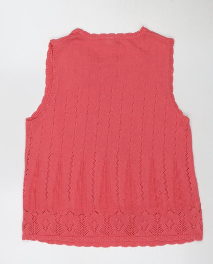 Tradition Women Pink L Pointelle Knit Short Sleeve Basic Top