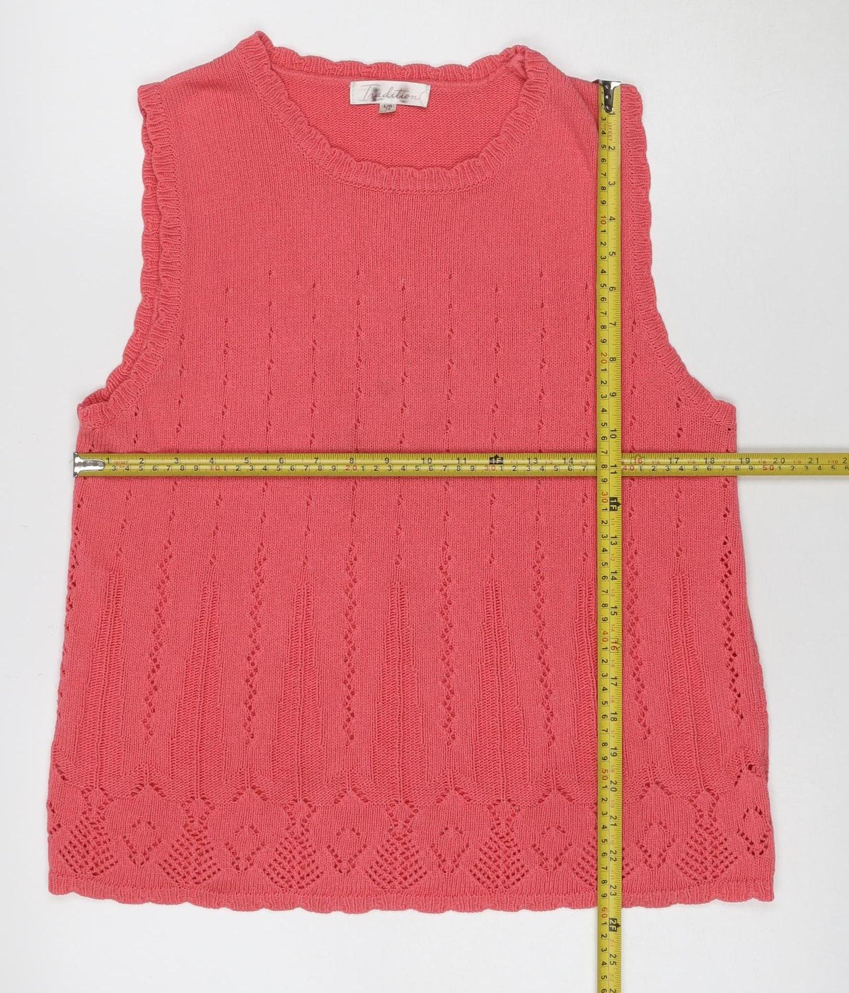 Tradition Women Pink L Pointelle Knit Short Sleeve Basic Top