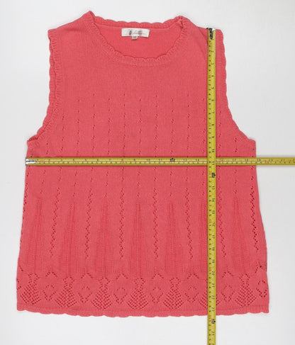 Tradition Women Pink L Pointelle Knit Short Sleeve Basic Top