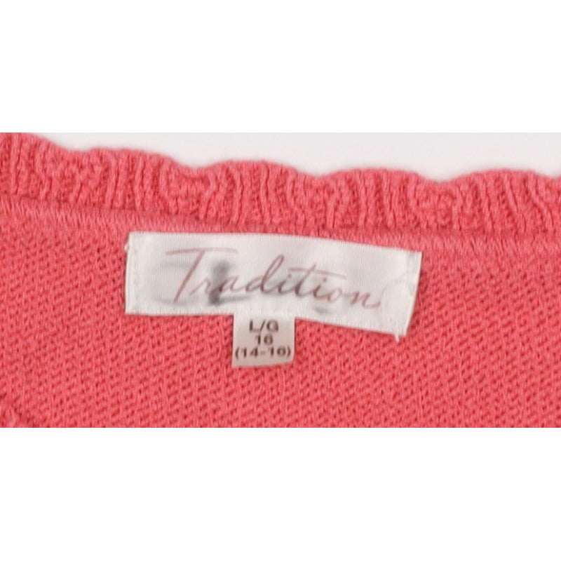Tradition Women Pink L Pointelle Knit Short Sleeve Basic Top