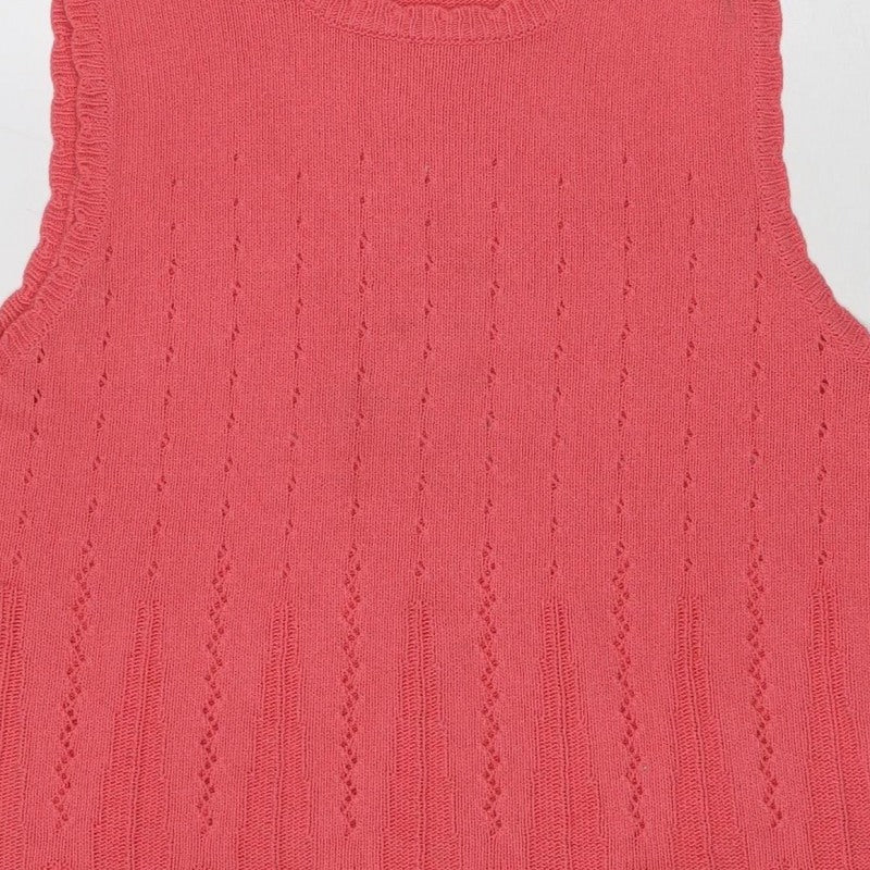 Tradition Women Pink L Pointelle Knit Short Sleeve Basic Top