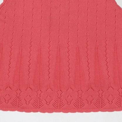 Tradition Women Pink L Pointelle Knit Short Sleeve Basic Top