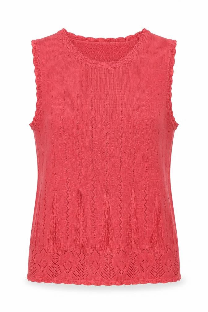 Tradition Women Pink L Pointelle Knit Short Sleeve Basic Top