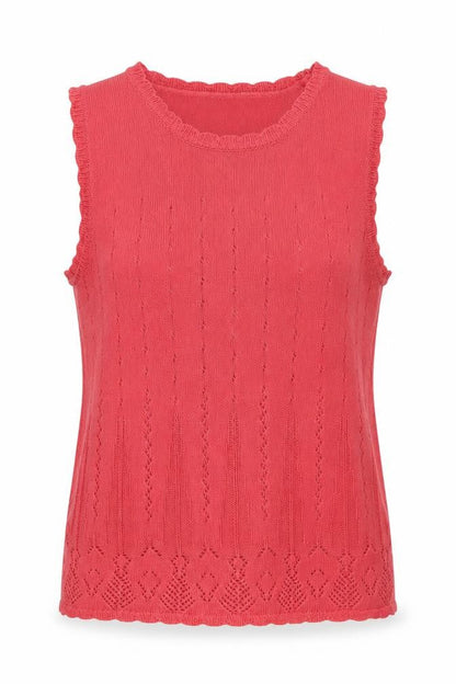 Tradition Women Pink L Pointelle Knit Short Sleeve Basic Top