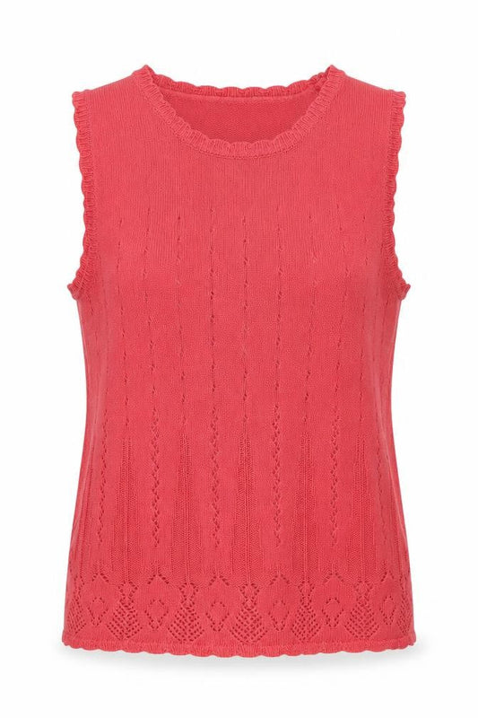 Tradition Women Pink L Pointelle Knit Short Sleeve Basic Top