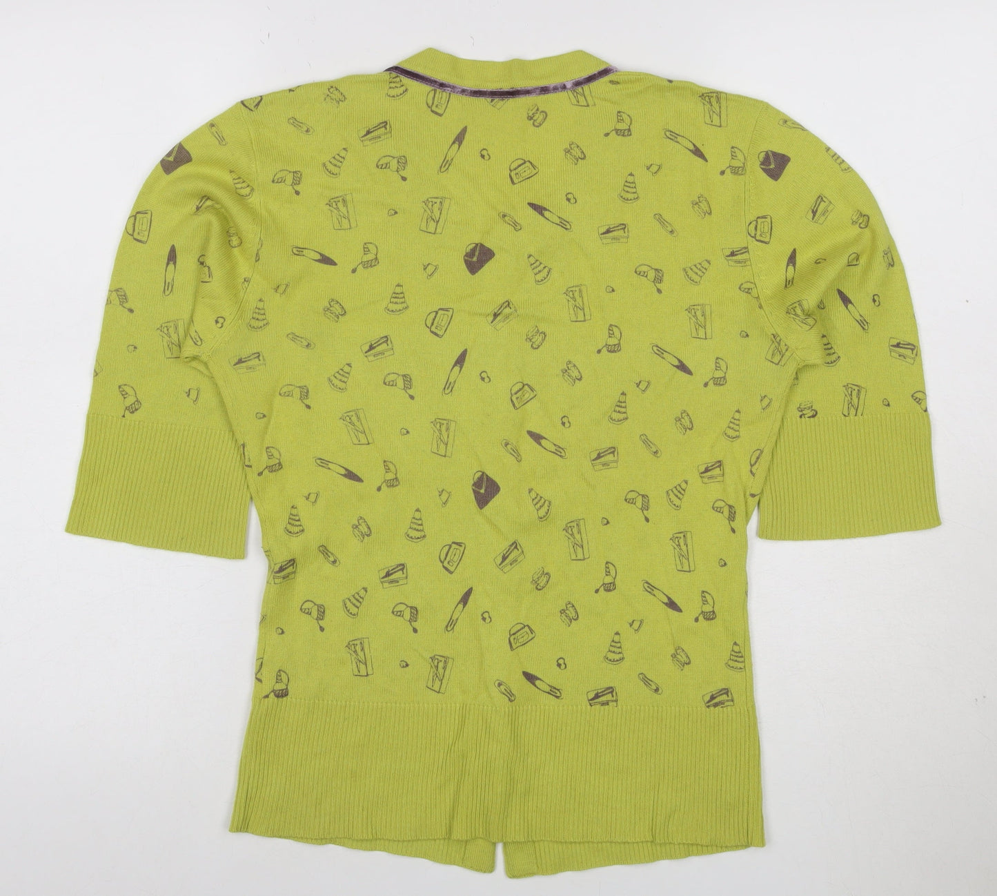 Paraphrase Women’s Green Silk Cashmere XL Short Sleeve Print Cardigan