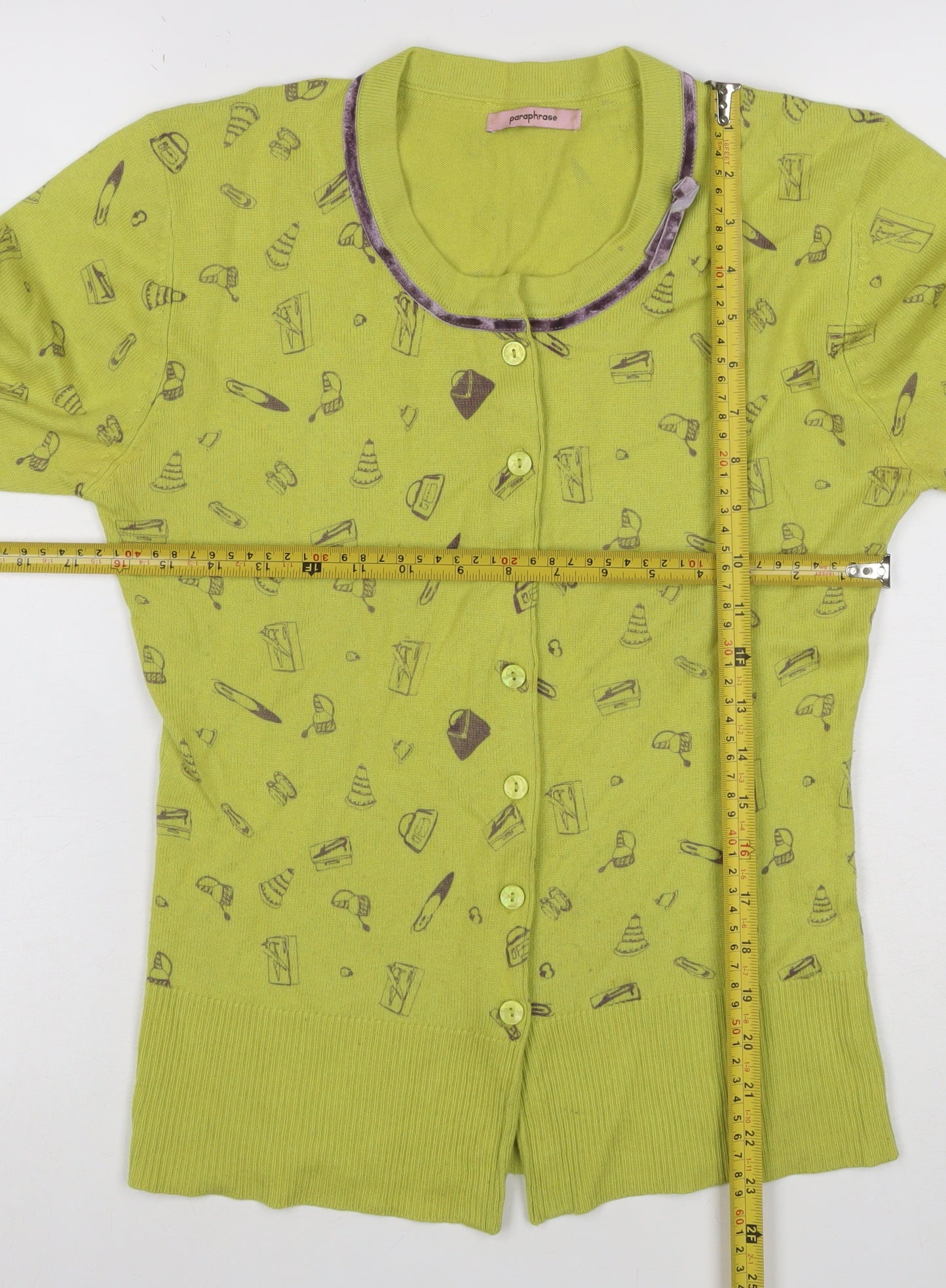 Paraphrase Women’s Green Silk Cashmere XL Short Sleeve Print Cardigan
