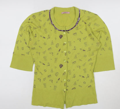 Paraphrase Women’s Green Silk Cashmere XL Short Sleeve Print Cardigan