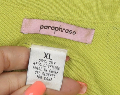 Paraphrase Women’s Green Silk Cashmere XL Short Sleeve Print Cardigan