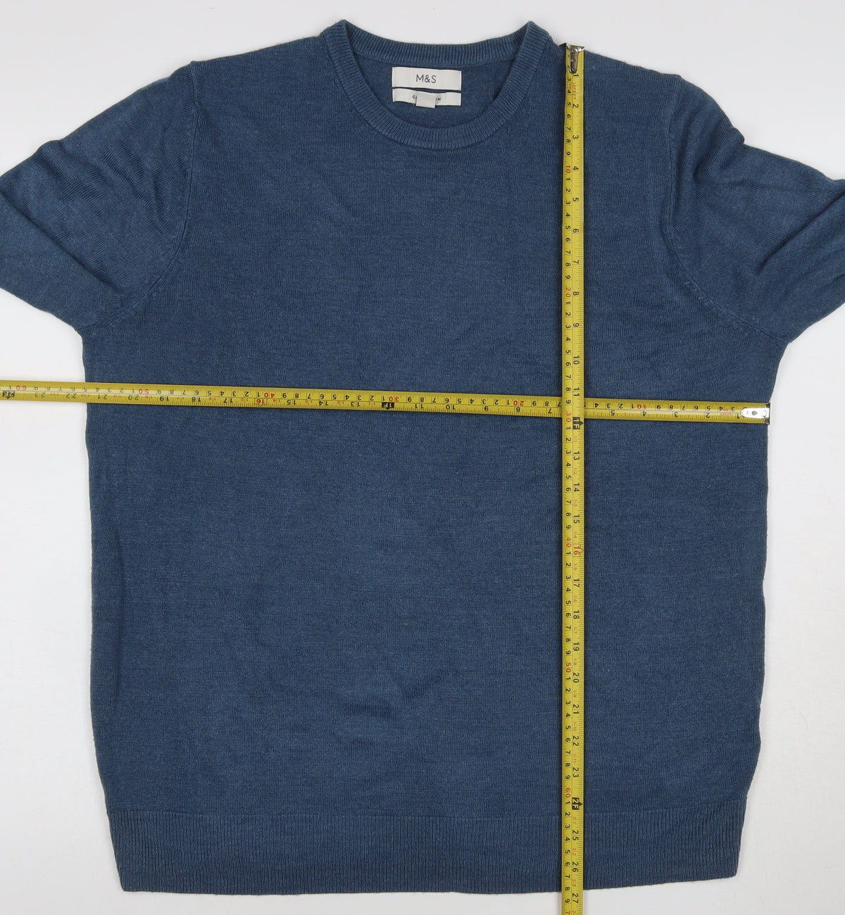 Marks and Spencer Men Blue L Regular Cashmilon Crew Neck Pullover Jumper