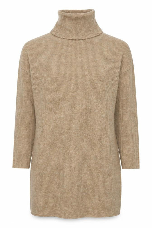 ONLY Women Beige M Alpaca Blend Roll Neck Tunic Jumper Long Sleeve