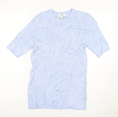 Marks and Spencer Women Blue M Ribbed Stretch Jersey T-Shirt