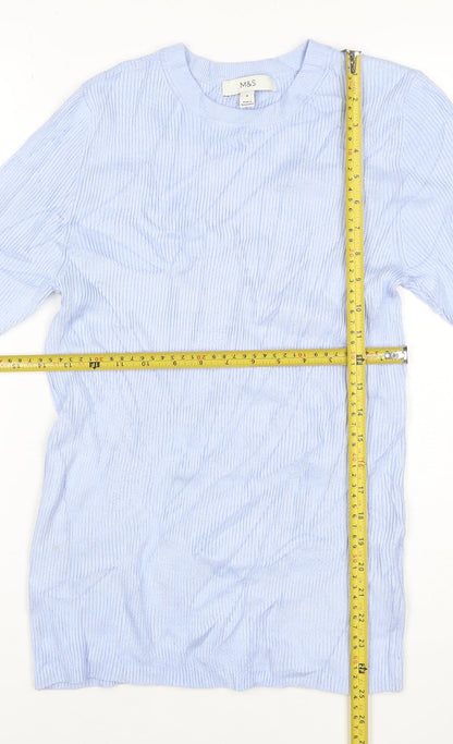 Marks and Spencer Women Blue M Ribbed Stretch Jersey T-Shirt