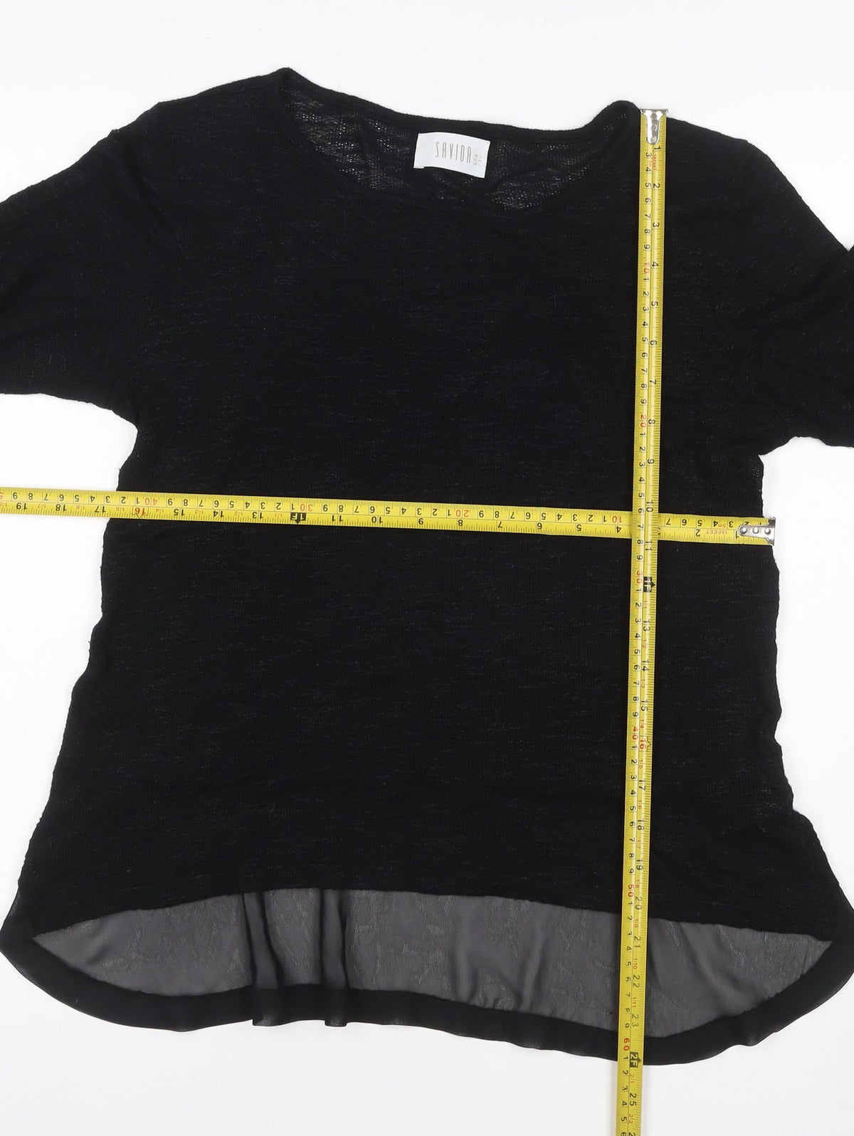 Savida Women Black UK 8 Tunic Blouse 3/4 Sleeve Sheer Hem