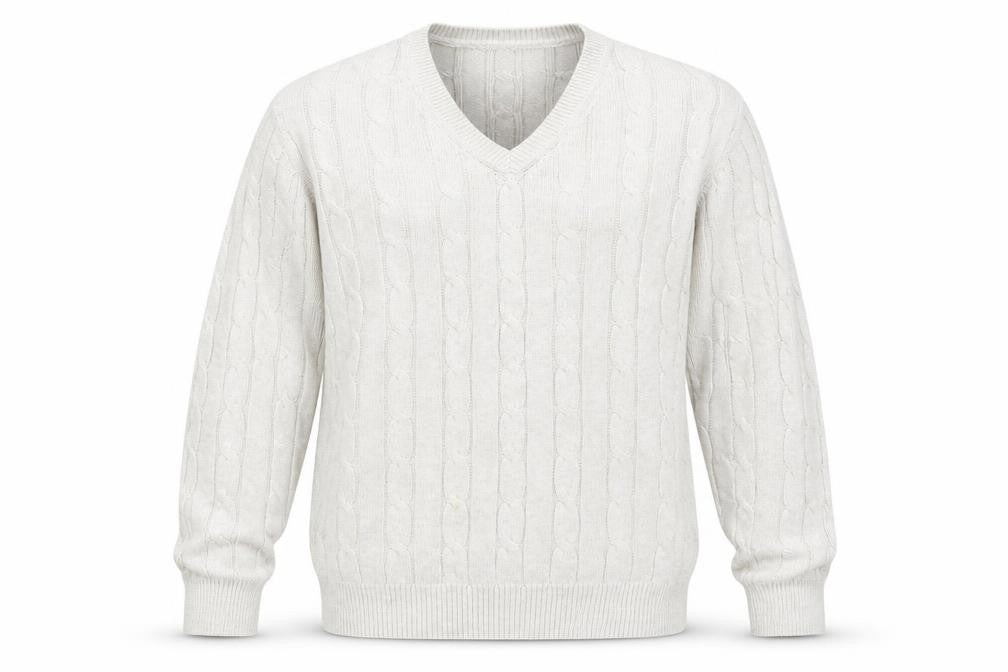 Marks & Spencer Men Ivory XL Cable-Knit V-Neck Cotton Pullover Jumper