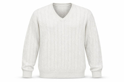 Marks & Spencer Men Ivory XL Cable-Knit V-Neck Cotton Pullover Jumper