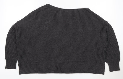 Pull&Bear Women’s Grey Ribbed Knit Balloon Sleeve Jumper Size M