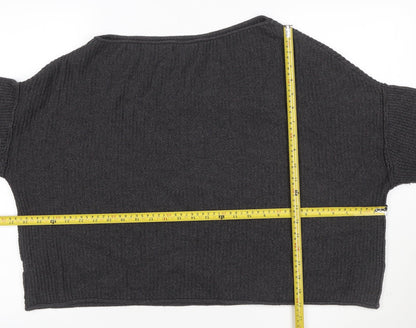 Pull&Bear Women’s Grey Ribbed Knit Balloon Sleeve Jumper Size M