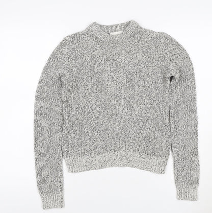 H&M Women’s Grey Marl XS Chunky Knit Roll Neck Pullover Jumper