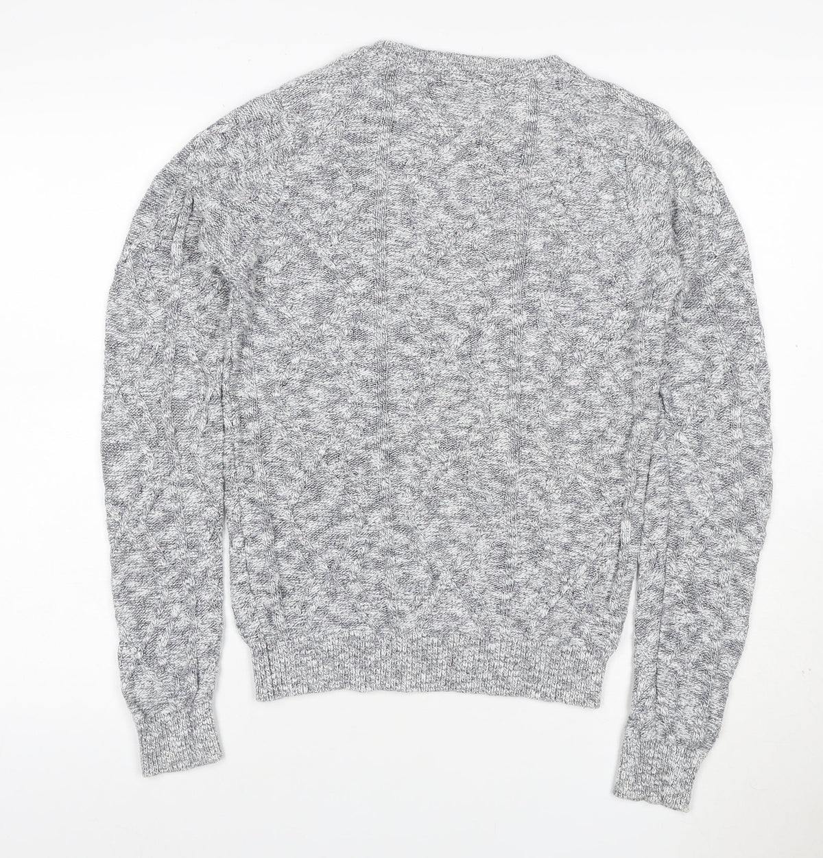 Zara Man Grey S Cable Knit Cotton Crew Neck Pullover Jumper