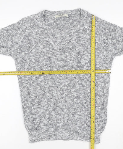 Zara Man Grey S Cable Knit Cotton Crew Neck Pullover Jumper
