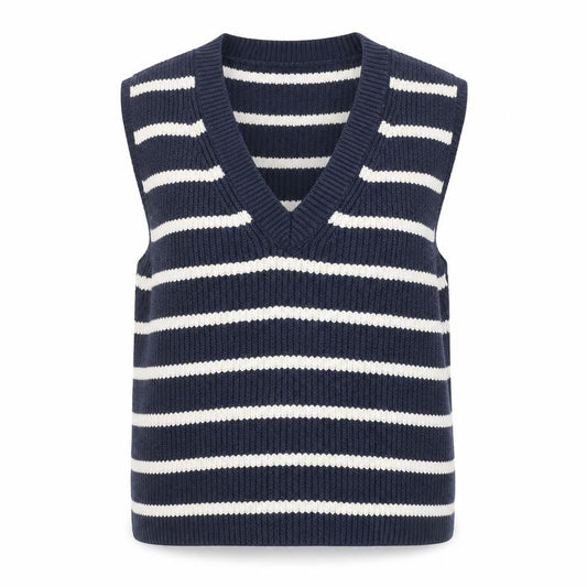 Zara Women’s Blue Ivory Striped V-Neck Knit Vest Jumper Size S