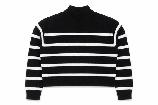 Boohoo Women’s Black White Striped Mock Neck Knit Jumper XS