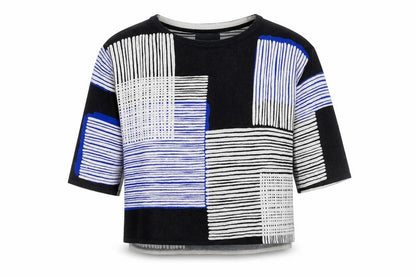 Next Women’s Black Blue Geometric 3/4 Sleeve Jersey T-Shirt UK 6