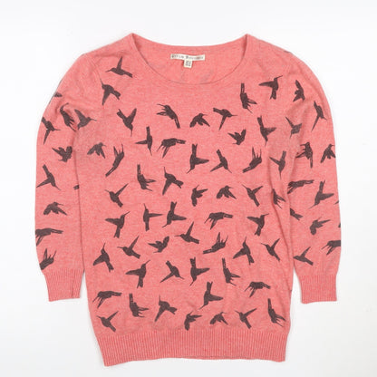 Uttam Boutique Women Pink Bird Print Wool Blend Jumper UK 10