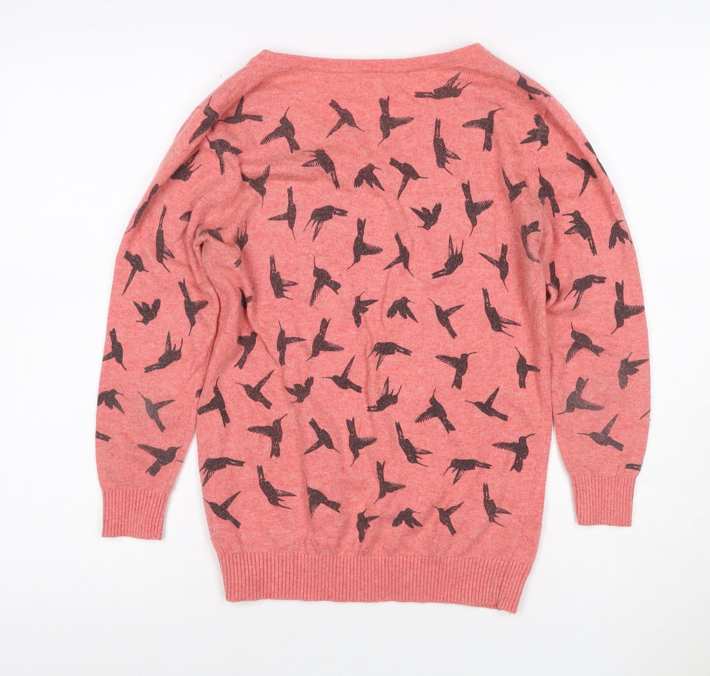 Uttam Boutique Women Pink Bird Print Wool Blend Jumper UK 10