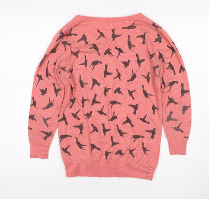 Uttam Boutique Women Pink Bird Print Wool Blend Jumper UK 10