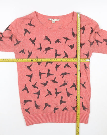 Uttam Boutique Women Pink Bird Print Wool Blend Jumper UK 10