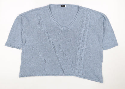 PIA Women’s Blue XS Cable Knit V-Neck Short Sleeve Pullover Jumper