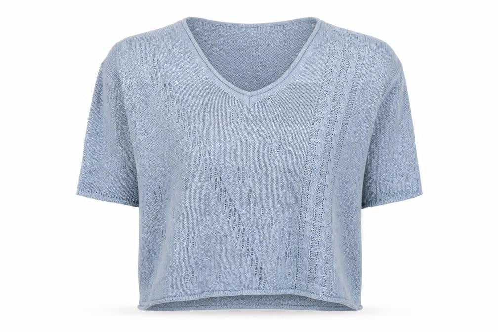 PIA Women’s Blue XS Cable Knit V-Neck Short Sleeve Pullover Jumper