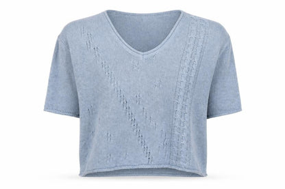 PIA Women’s Blue XS Cable Knit V-Neck Short Sleeve Pullover Jumper