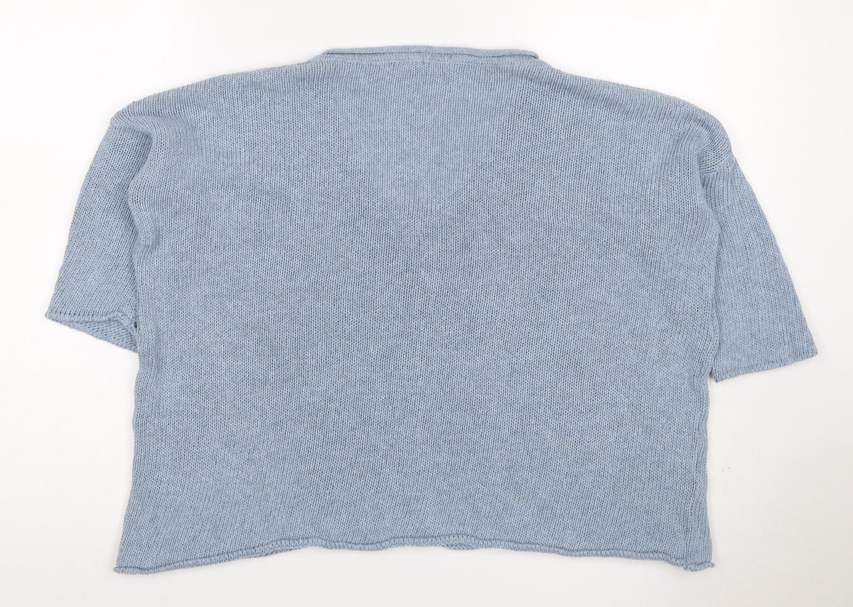 PIA Women’s Blue XS Cable Knit V-Neck Short Sleeve Pullover Jumper