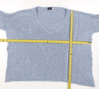 PIA Women’s Blue XS Cable Knit V-Neck Short Sleeve Pullover Jumper